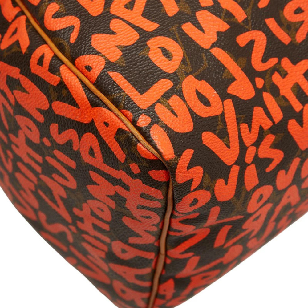 Louis Vuitton Monogram Graffiti Speedy Boston Bag Handbag Orange Brown Leather - Picture 5 of 10